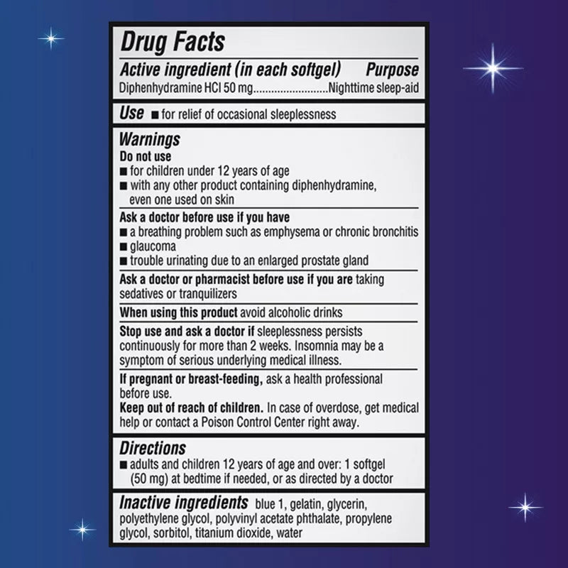 Cápsulas blandas para ayudar a dormir SleepGels de Unisom - Clorhidrato de difenhidramina - 60 unidades