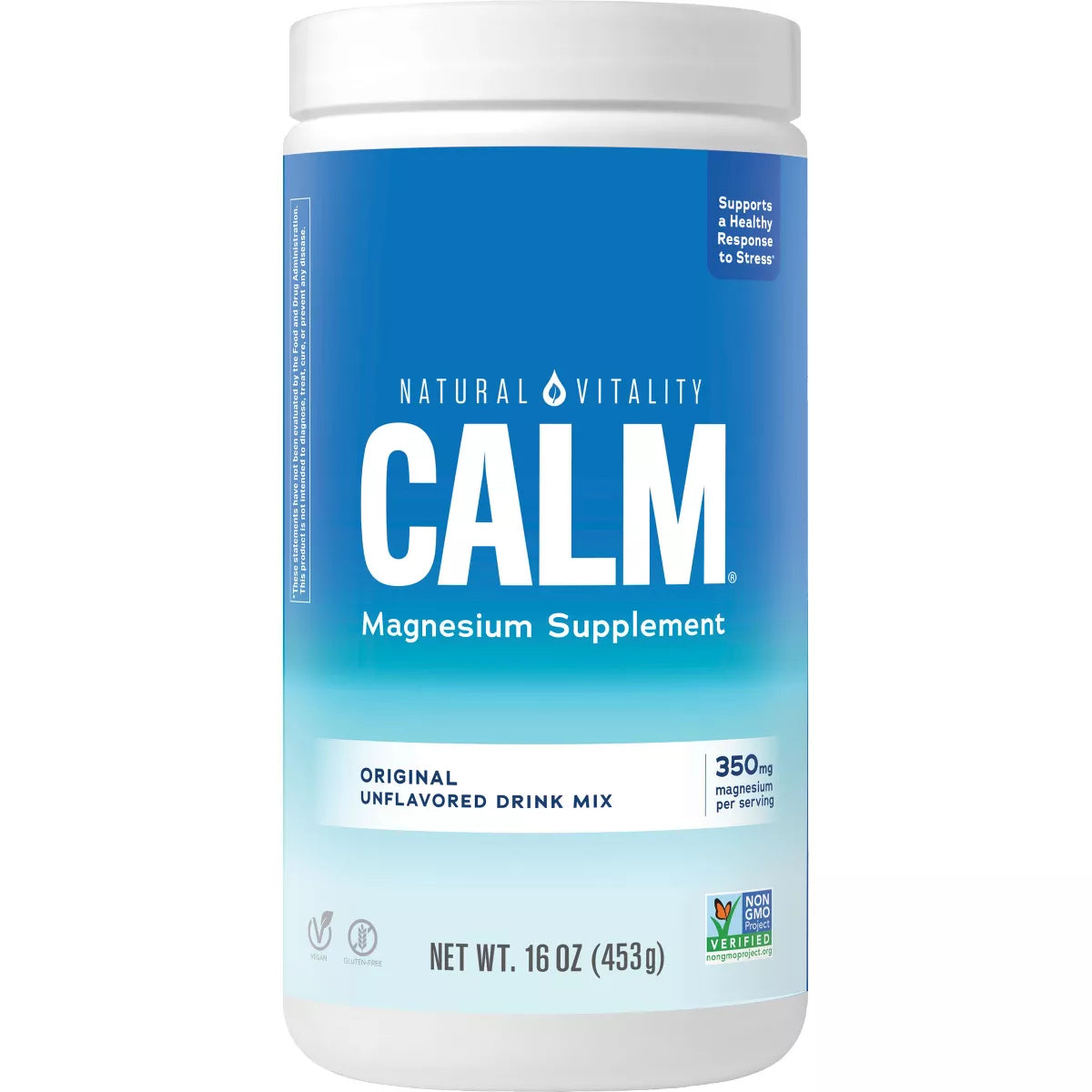 Suplemento en polvo de magnesio CALM de Natural Vitality para aliviar el estrés, sin sabor, 16 onzas